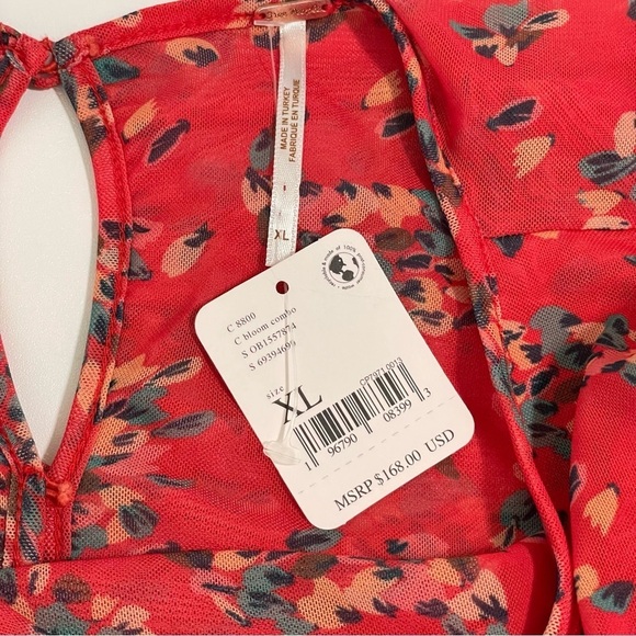 NWT Free People Briella Ruched Floral Midi Dress Bloom Combo Red XL - Picture 15 of 16